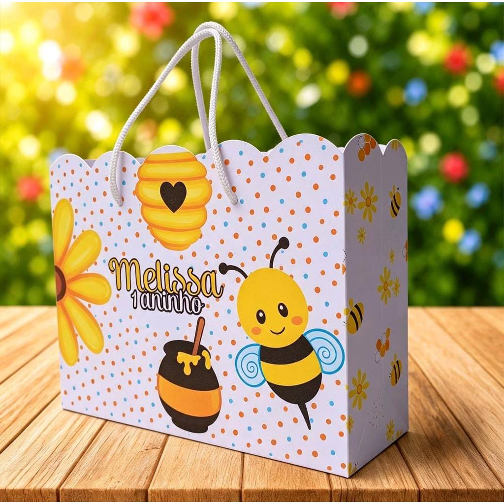 Sacola Surpresa ( M ) ABELINHA MEL Personalizada ( PEGUE E MONTE ) Para Festa De Aniversario Infantil