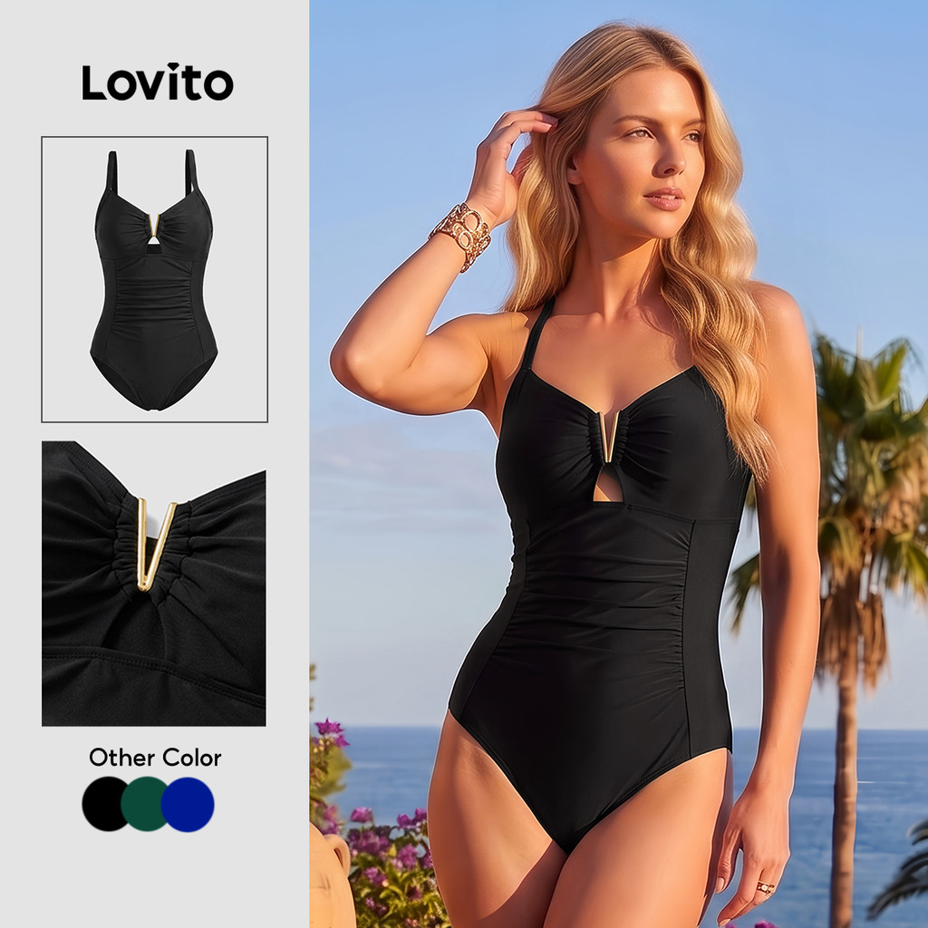 Lovito Férias Maiô de Uma Peça com Fivela Metálica para Primavera/verão Maiô Pre
