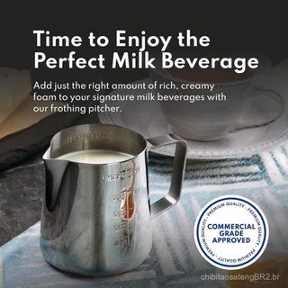 Jarro para espuma de leite New Star Foodservice 28805 em aço inoxidável, 12 oz, com escala de medição, jarro de barista 