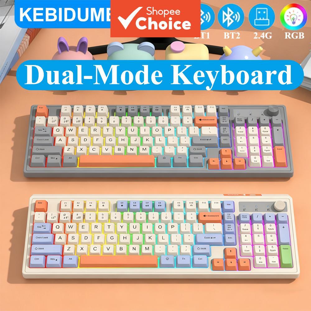 KEBIDUMEI Teclado Gamer Dupla Modalidade, Teclado Sem Fio Bluetooth Duplo 2.4G com Botão, Teclado …