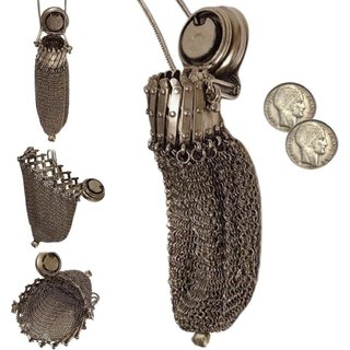 Bolsa de moedas artesanal britânica dos anos 1920, bolsa de moedas de malha metálica, bolsa de moedas de malha Corren.
