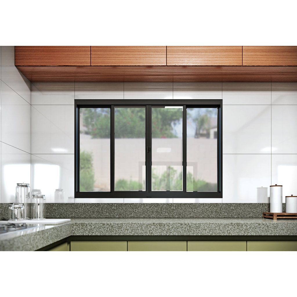 Janela de Aço de Correr Central 4 Folhas 100x200cm Aço Pronto Riobras Preto