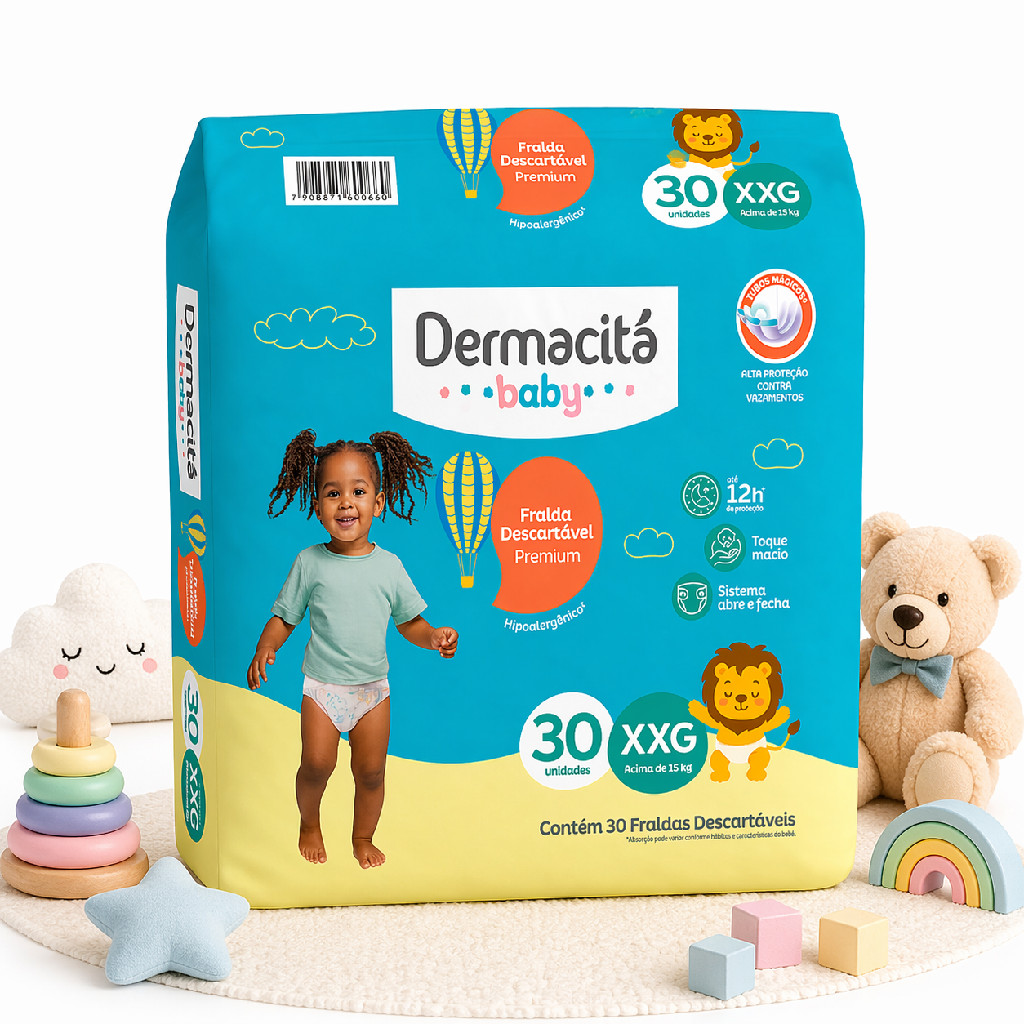 Fralda Descartável Dermacitá Baby Bag Xxg Econômica Pacote 30 Unidades