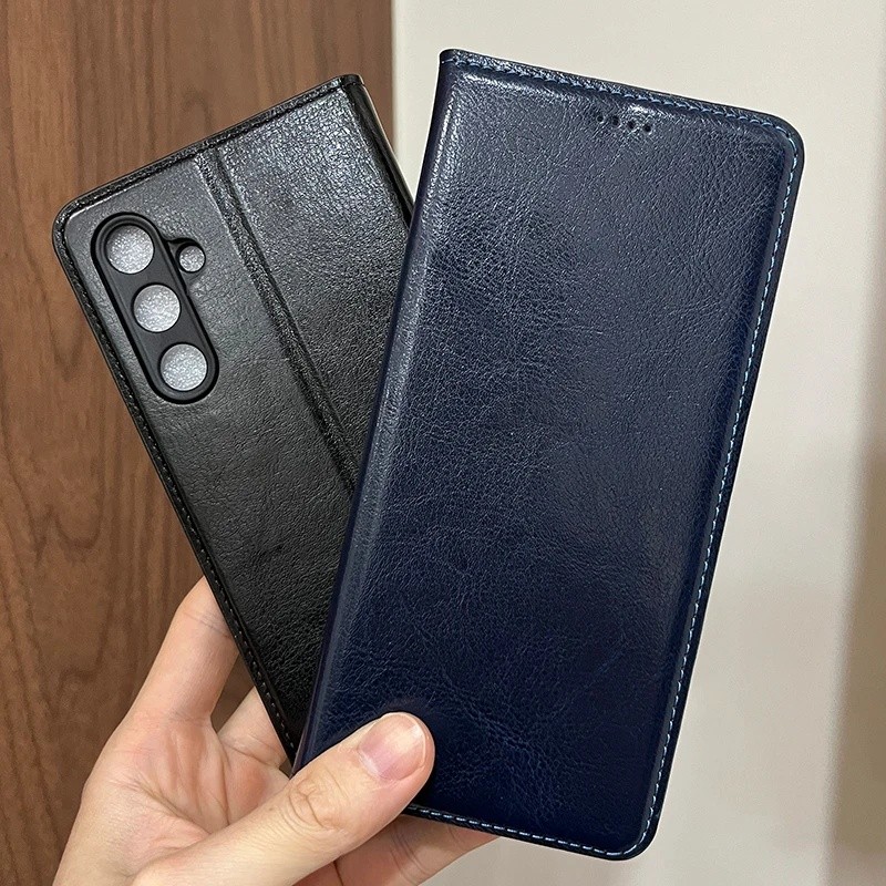 Ímã Couro Genuíno Pele Flip Carteira Livro Caso De Telefone Capa Para Samsung Galaxy A14…