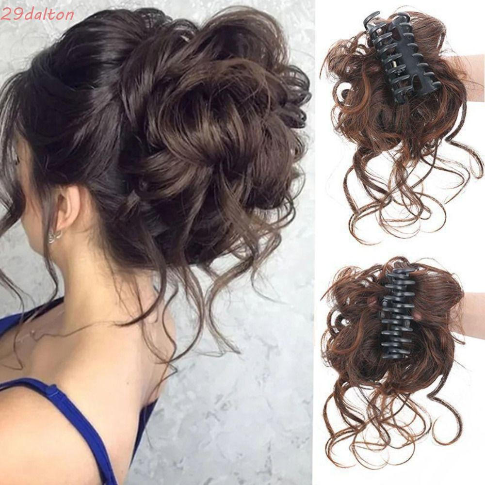 Acessório de Cabelo Sintético DALTON, Peruca de Coque Cacheado Desgrenhado Preto-Marrom Elástica, Acessório de Moda para