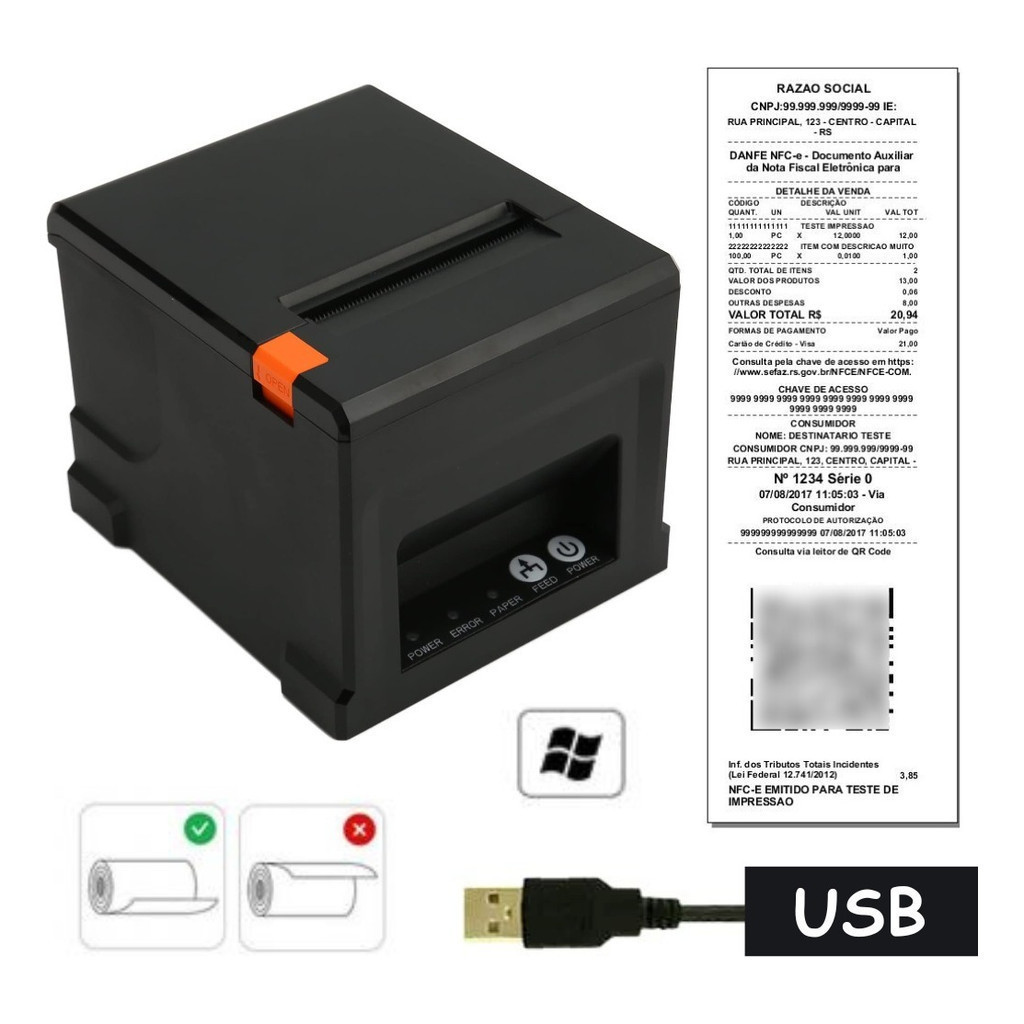 Impressora Térmica 80mm Guilhotina Ncfe Cupom Com 20 Bobinas — imagem 2 de 2