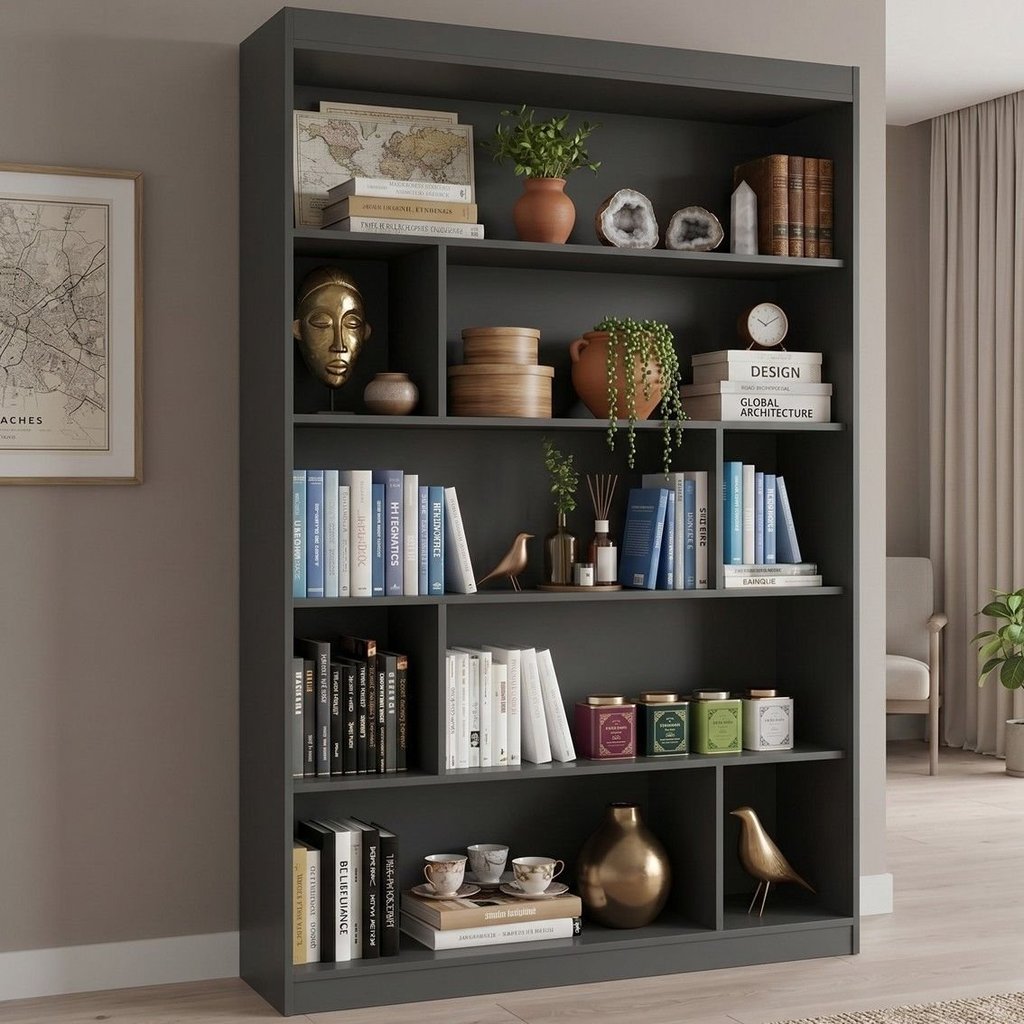 Estante de Livros 120CMX181CM 4 Prateleiras Home Office Yescasa Grafite Grafite