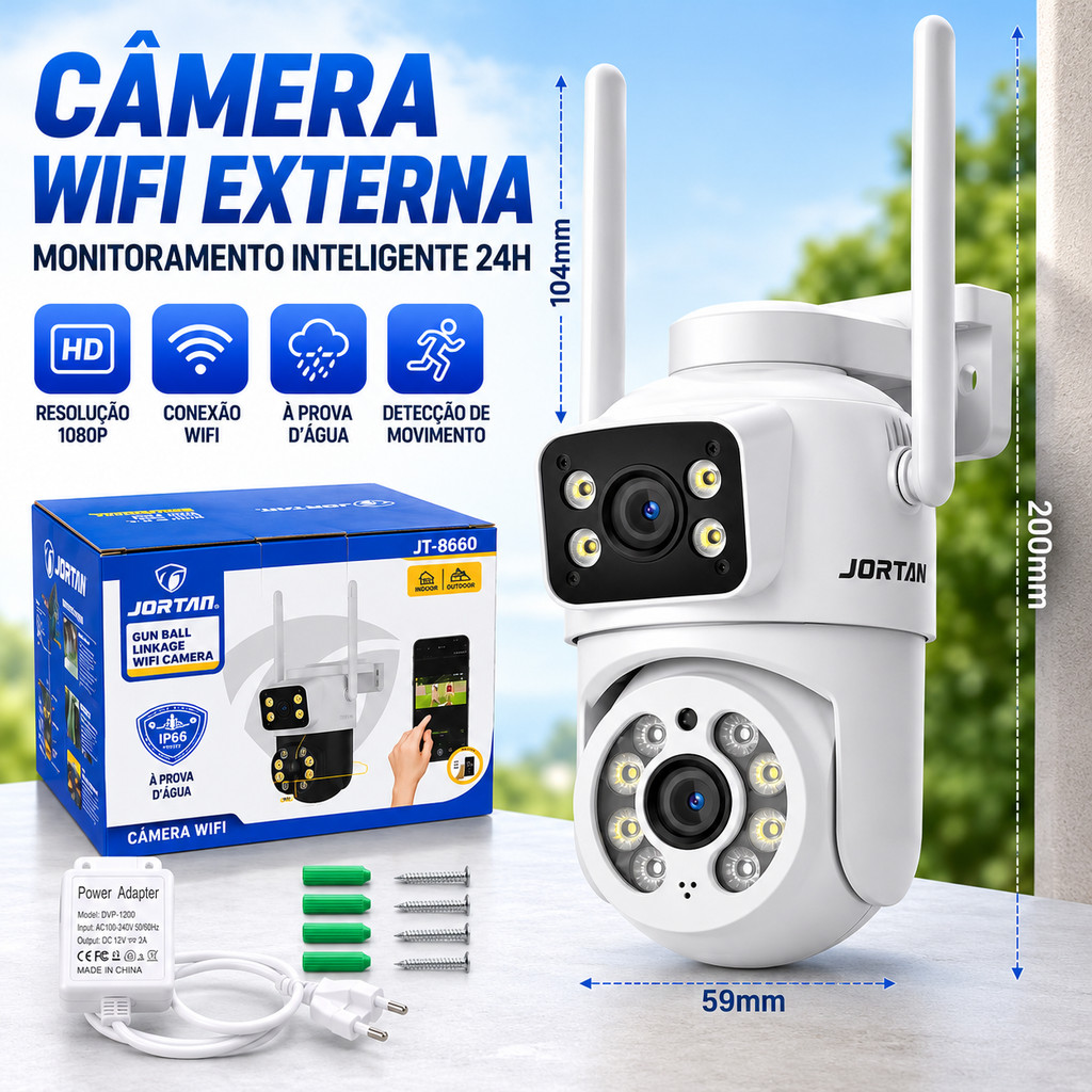 Câmera de Segurança WiFi Externa IP66 2 Lentes Monitoramento pelo App Yoosee