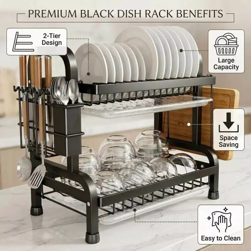 Escorredor de Louça Kitchen Rack em Aço Inoxidável Preto para Pia 43cm — foto 4