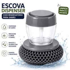 Escova de Limpeza de Cozinha 2 em 1 com Dispenser de Sabão Lava Louça e Panelas Sem Esforço