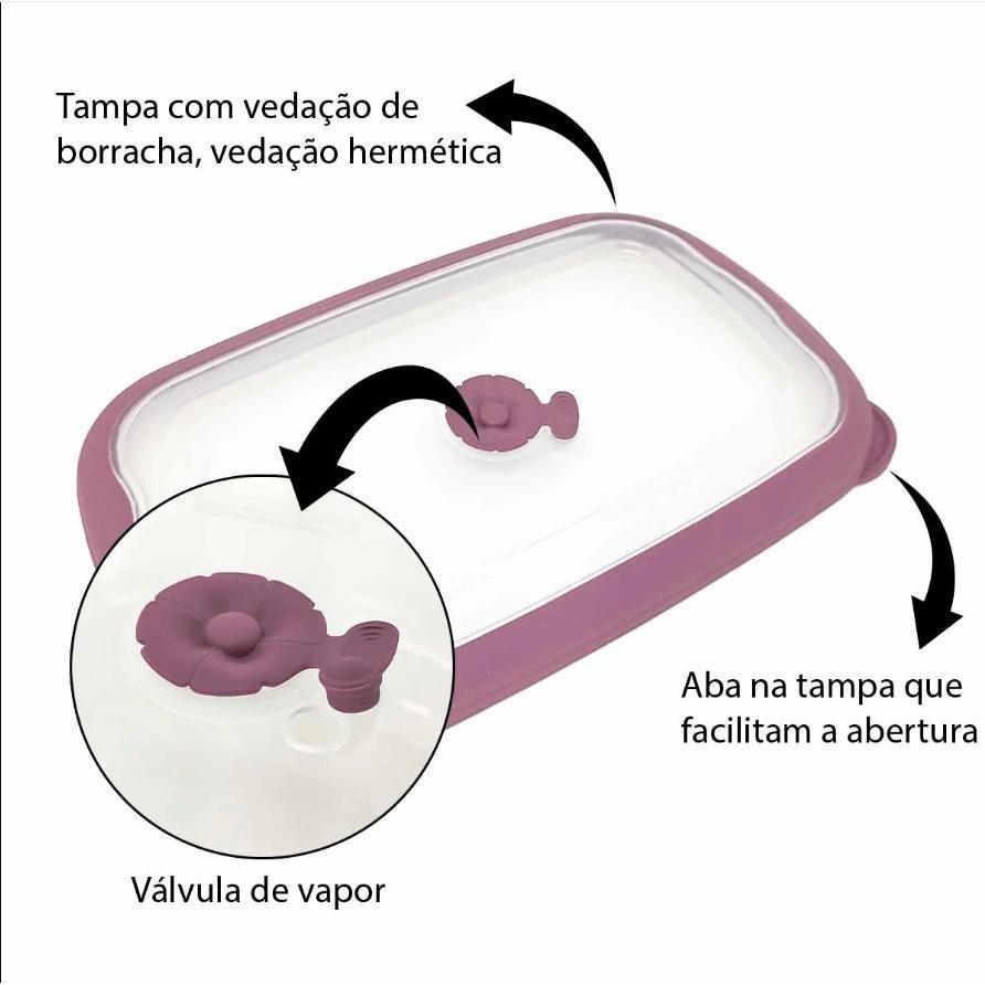 Kit 3 Potes Plásticos Retangulares Herméticos Açaí 700ml, 2,3L, 4,6L Flor Sanremo · foto 2