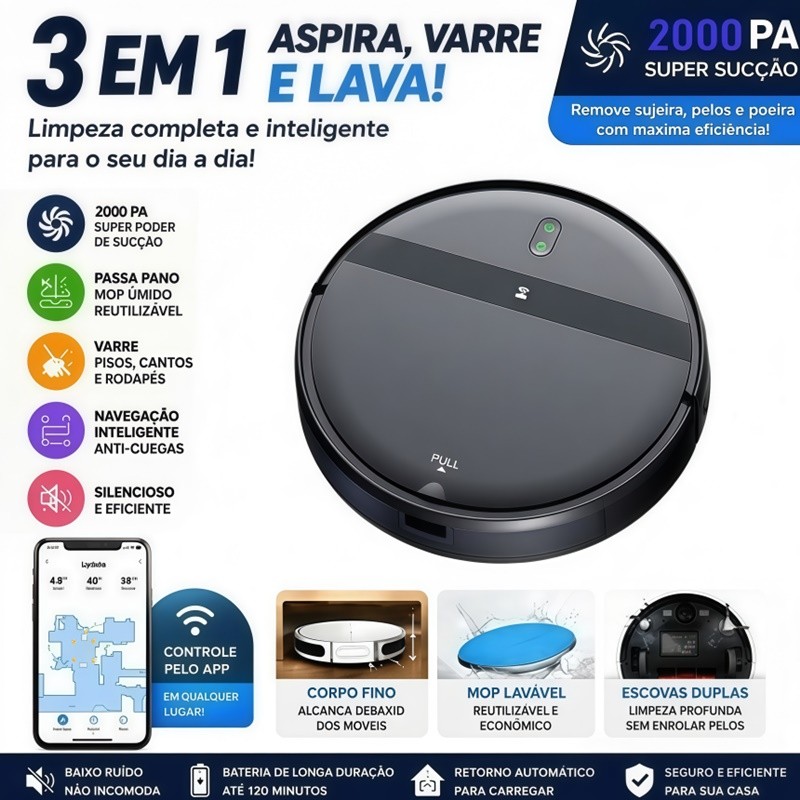 Imagem Aspirador Automático Inteligente Ideal para Casa com Sensores Anti queda AIRER.BR