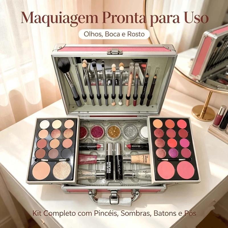 Maleta de Maquiagem Completa 23x17x8cm com Sombras