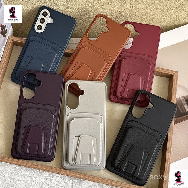 Capa de Telefone de Couro Luxuosa com Suporte Oculto para Samsung Galaxy A06 A07