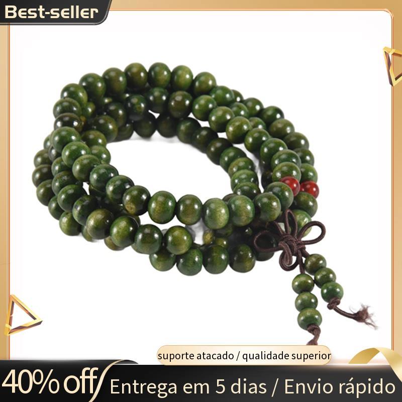 Imagem Contas De Sândalo Verde Oliva Buda Colar Elástico Budista Rosário 29 "