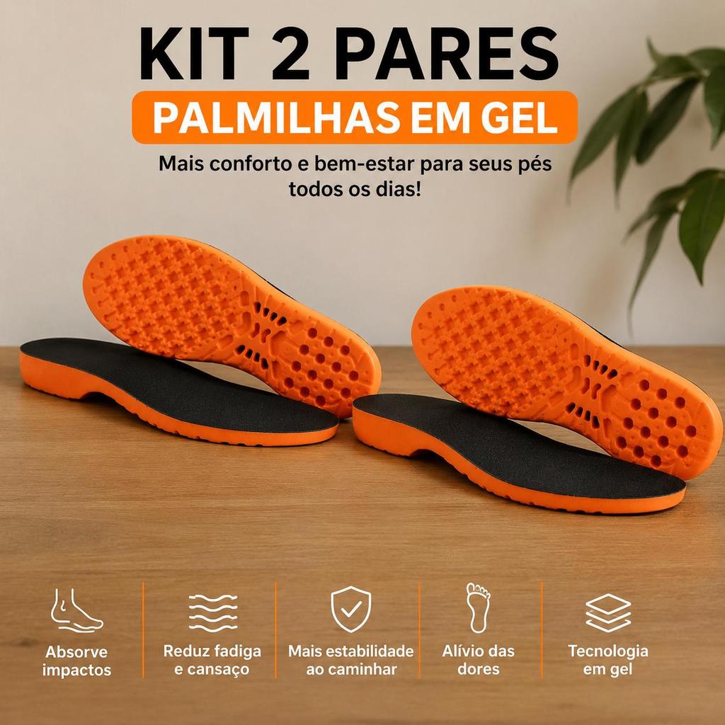 Kit com 2 Pares de Palmilha Ortopédica em Gel Para Várias Horas de Trabalho Alivia Dores Confortável