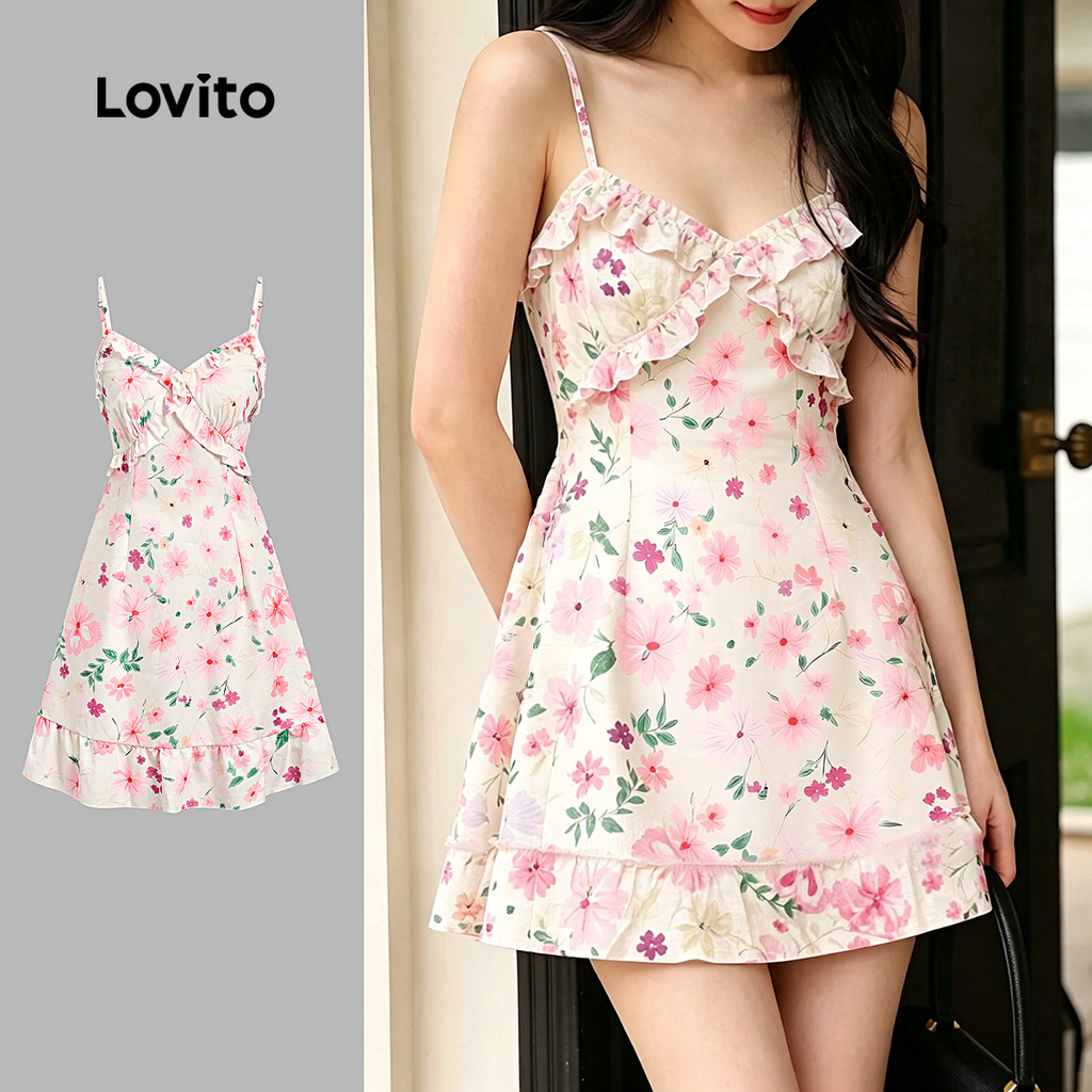 (New Arrival) Lovito Vestido Casual Feminino com Babados para Primavera/Verão L197AD1019