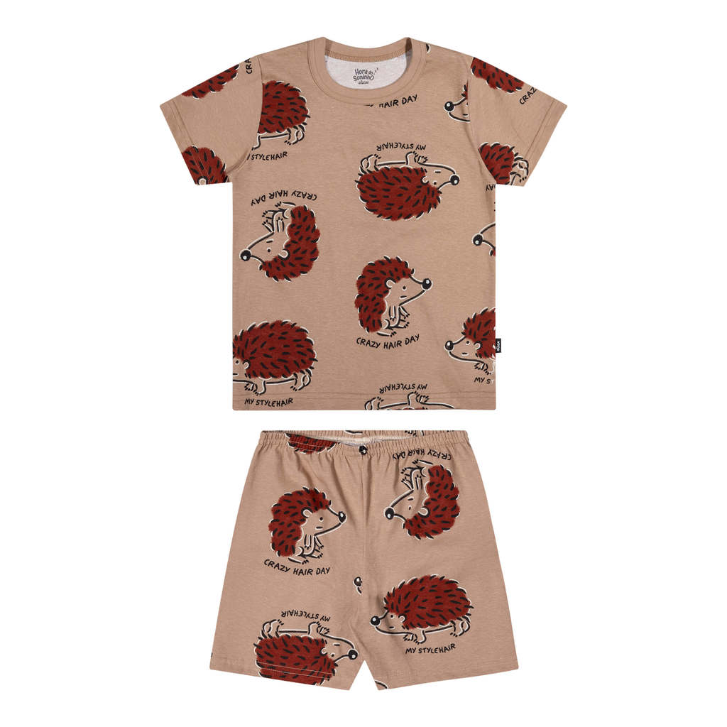 Pijama Curto Menino Infantil Ouriços Elian Marrom — imagem 2 de 2