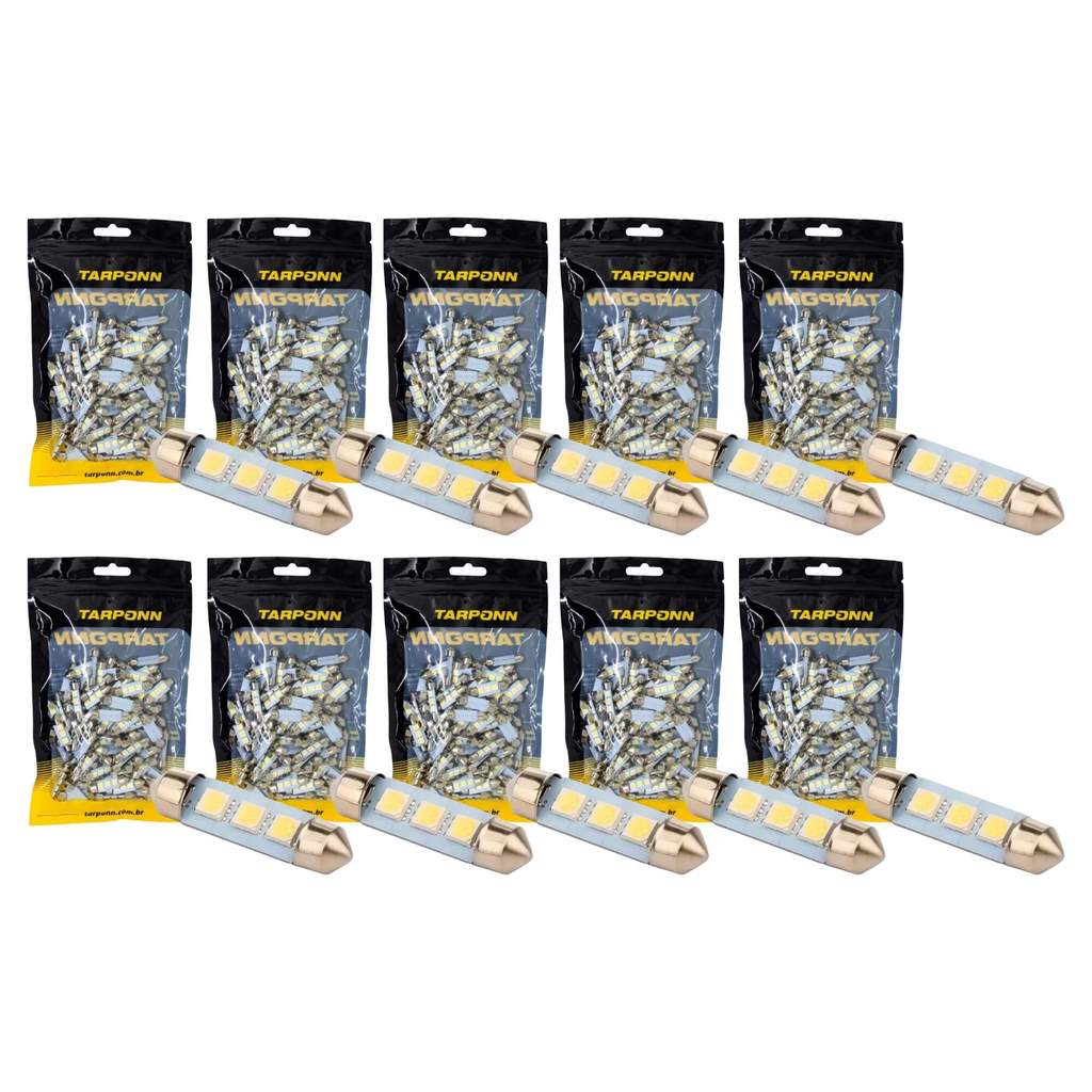 Kit 10x Lâmpada LED Torpedo SJ-5050-3SMD-39MM 12V 6.000K Tarponn - TP-5318
