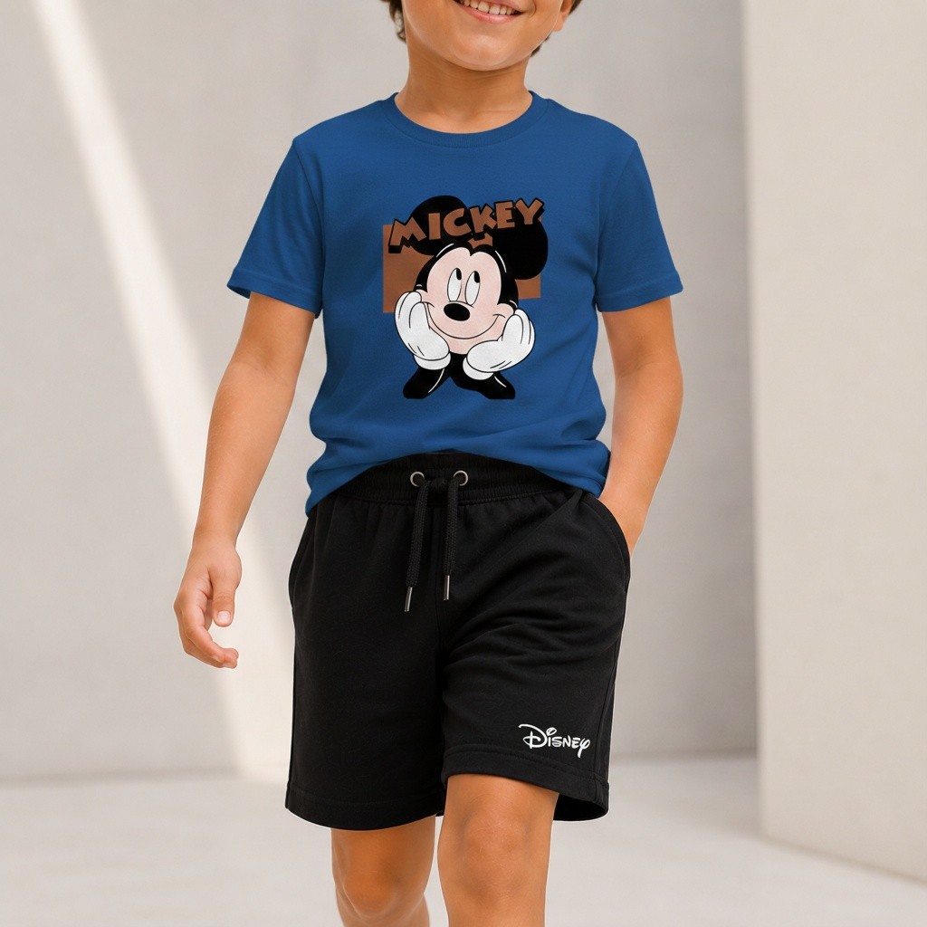 Kit Camiseta Infantil Menino Mickey Mouse e Bermuda Moletinho