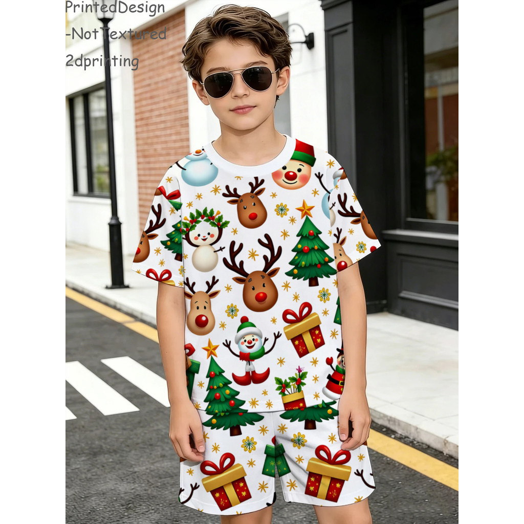 [Design Estampado – Sem Textura] Camiseta + Shorts Da Moda Masculina , Apresentando Um Desenho Criativo