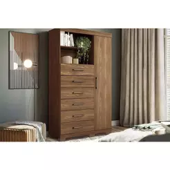 Cômoda de Quarto Marabá 1.6 c/ 1 Porta 2 Nichos e 6 Gavetas c/ Pés Jatoba - Santos Andirá