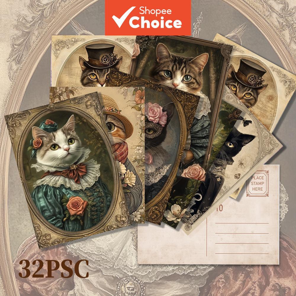 Sem Marca 32 Peças Vintage Cavalheiro Gato Cartão Postal Scrapbook Diário Decoração Do Quarto Conjunto De Presente Gross