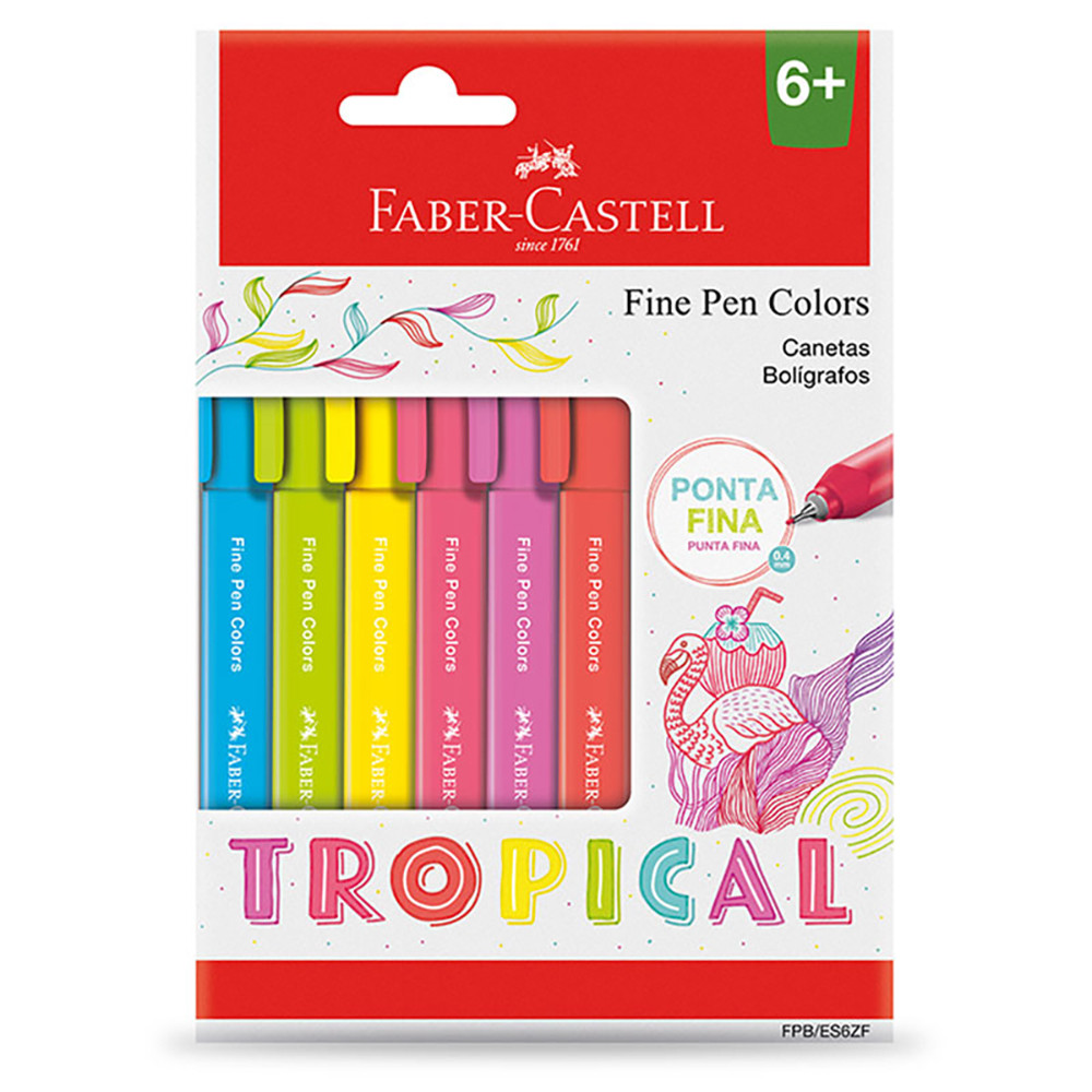 Caneta hidrográfica Fine Pen Colors Tropical FPB/ES6ZF/357705 com 6 unidades Faber-Castell
