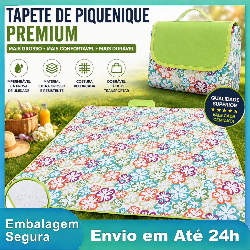 Tapete de Piquenique Dobrável Impermeável 200x200cm Portátil Grosso para Praia Camping Parque