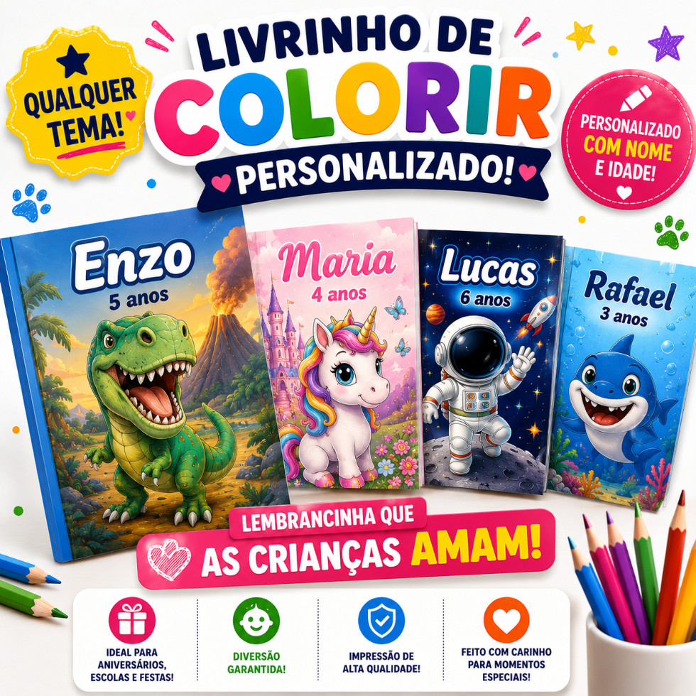 Livrinho De Colorir Personalizado Infantil Lembrancinha aniversário - Qualquer Tema | Com nome e idade