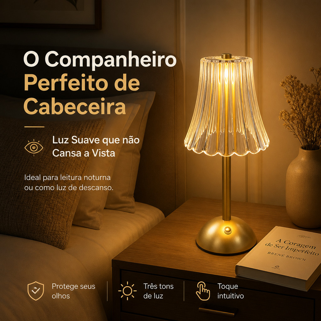 Luminária de Mesa Abajur de Acrílico com LED 3 Cores e Base Usb Dourada — foto 7