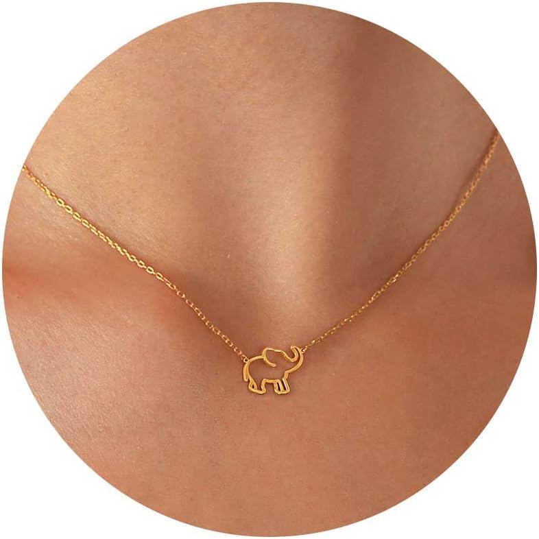 Colar de Ouro para Mulheres, Colar Delicado e Bonito com Elefante Banhado a Ouro 14k, Colar Simples de Ouro, Colar com P