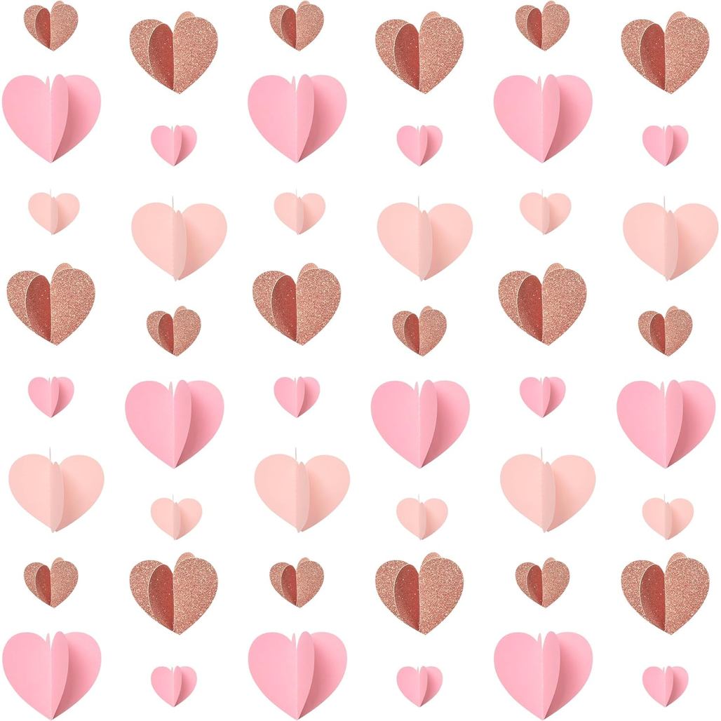 Guirlandas de Papel Rosa CNhoqc - 4 Peças de Decoração de Guirlanda de Papel em Forma de Coração 3D em Rosa Dourado, Fit