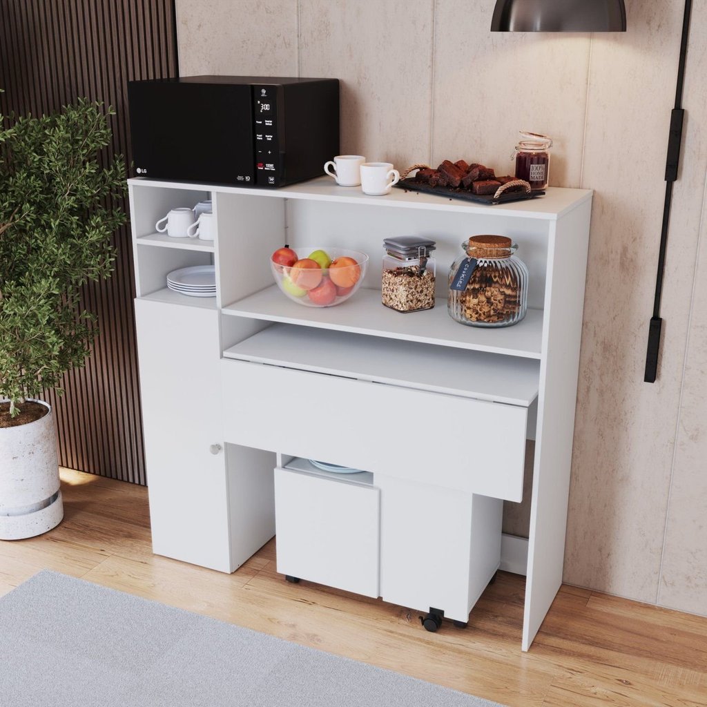 Armário Lateral com Mesa Dobrável Berlim Branco