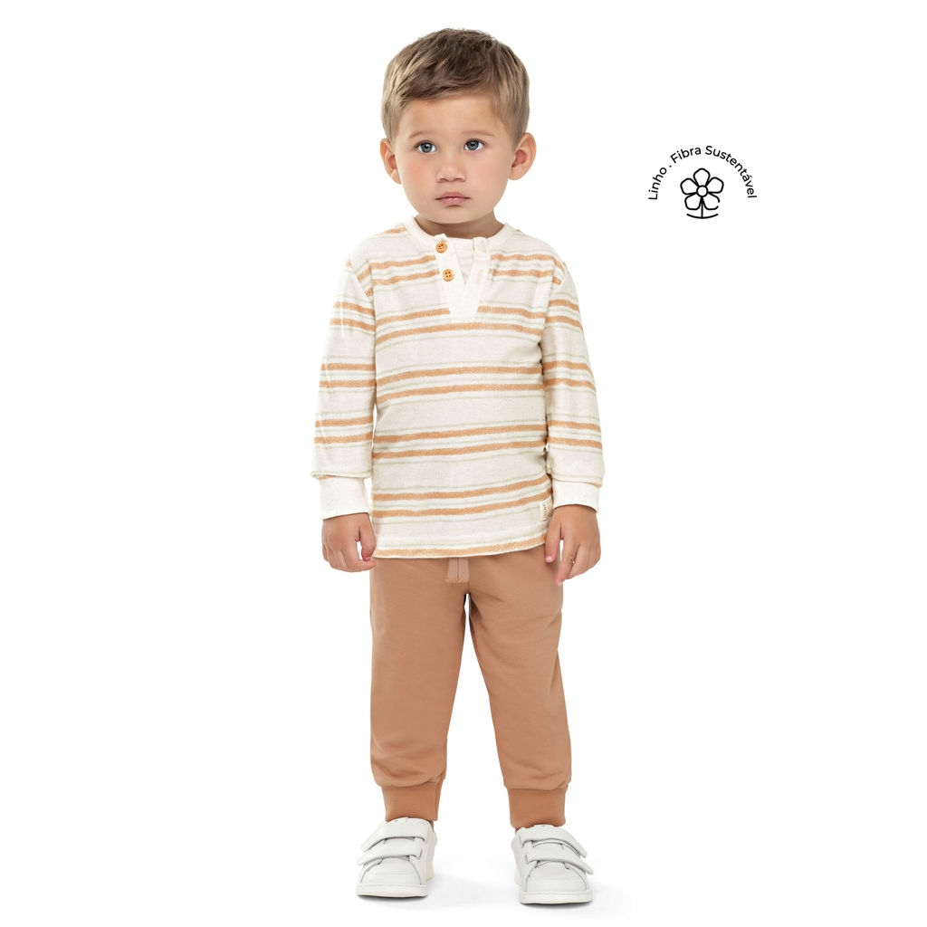 Conjunto Longo Infantil Menino Listrado Colorittá Bege