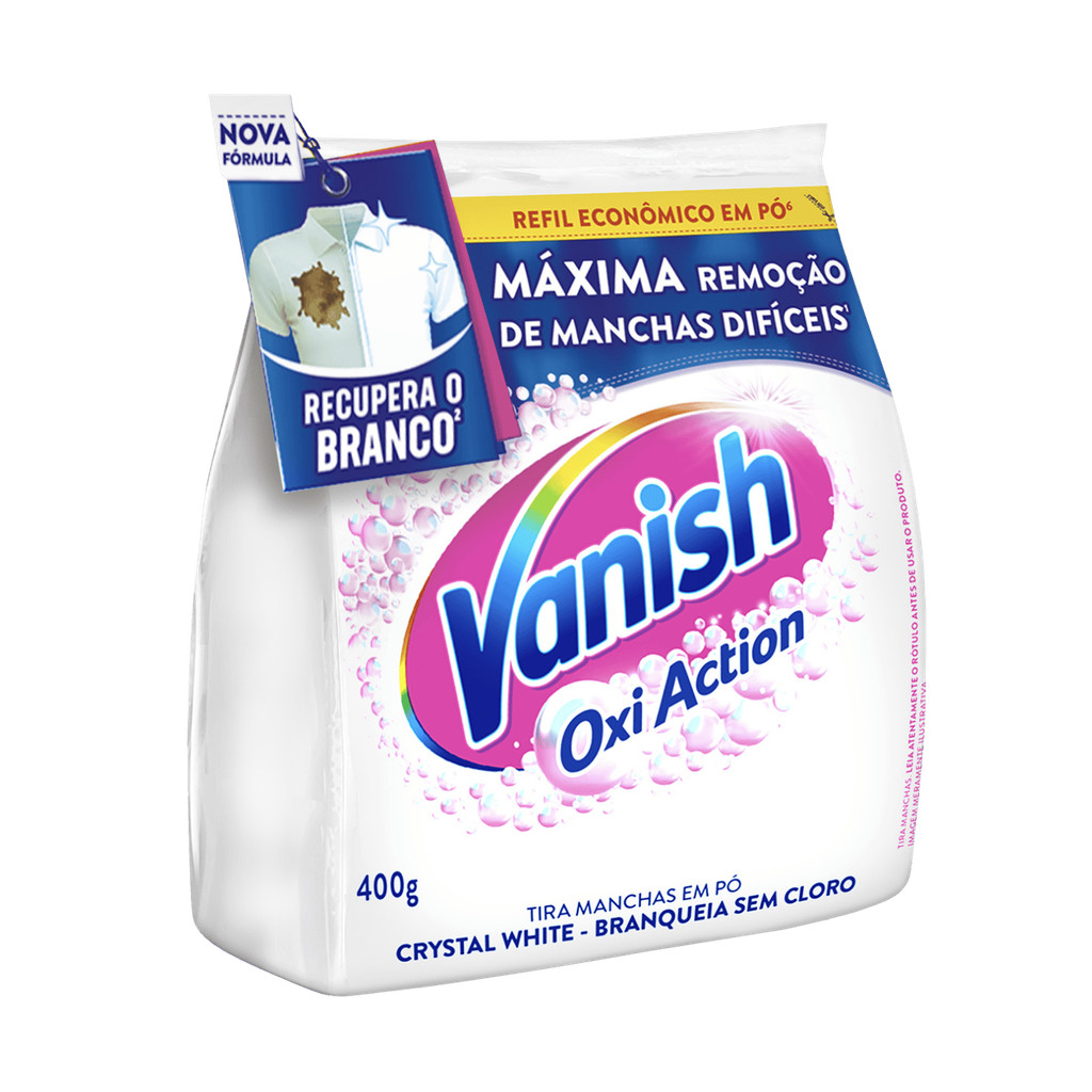Vanish Tira Manchas Pó Crystal White Oxi Action para Roupas Brancas Refil 400g