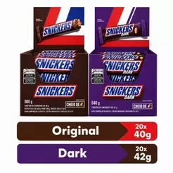 Kit Com 2 Chocolate Snickers Sabores Com 20 Unidades | Original 40g e Dark 42g