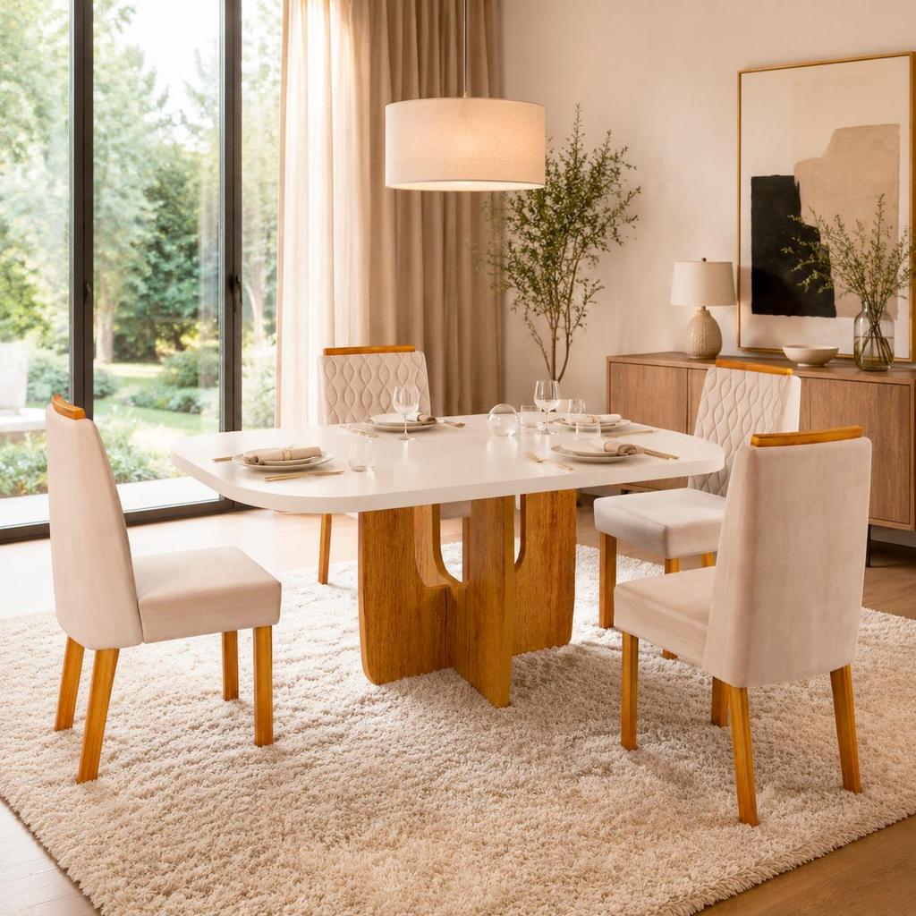 Sala de Jantar 130x90 Olivia 4 Cadeiras Bom Pastor