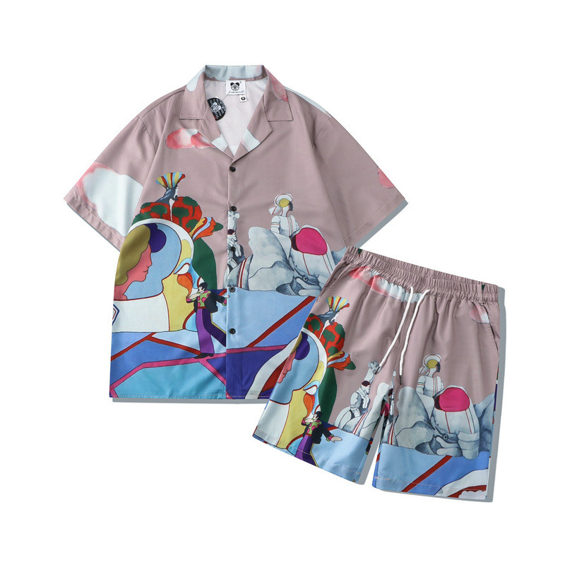 [Novo produto] Conjunto de camisa Casual de marca com impressão Digital desenho animado solto cardigã de manga curta con