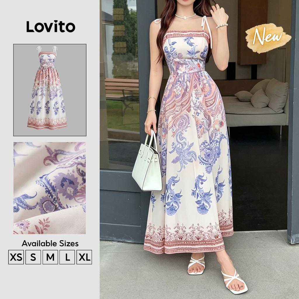 (New Arrival) Lovito Vestido Boho Retrô Anos 90 Com Flores Para Primavera/verão Feminino DRK9P1D961