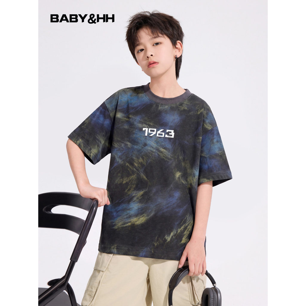 Meninos verão estilo coreano Tie-Dye camiseta de manga curta 2026 novo estilo juventude crianças solto gelo meia manga t