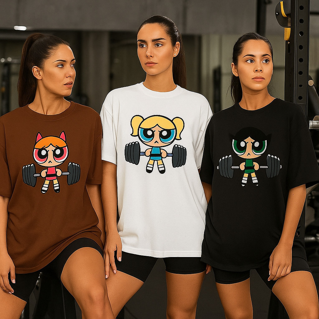 KIT 3 Camisetas Blusão Feminino Roupa De Academia Fitness Meninas Super Poderosas Camisa Treino
