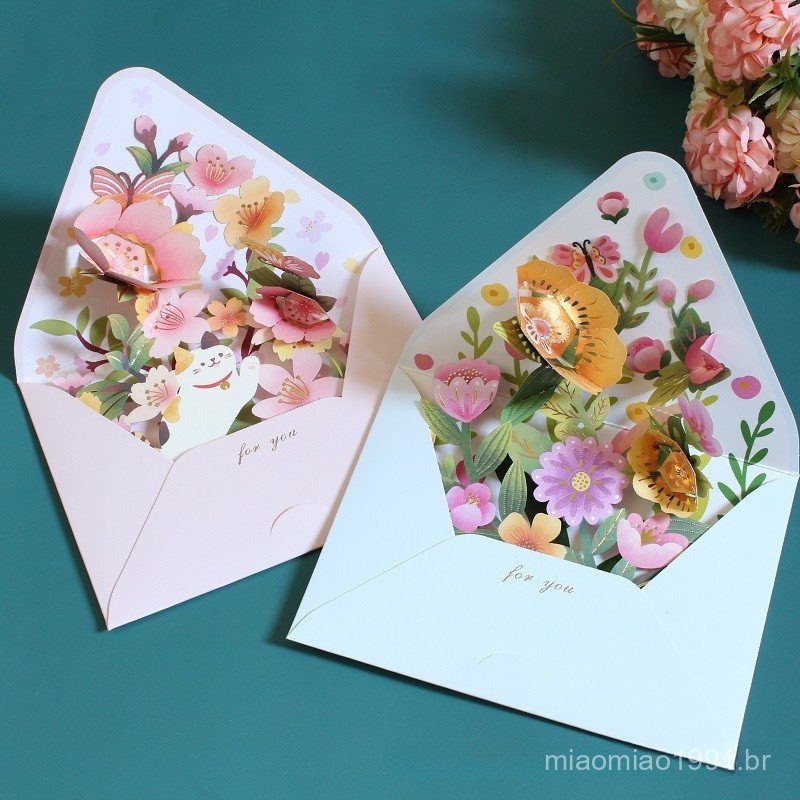 （with envelope）3D Flower Greeting Card Birthday Greeting Card Thanksgiving Teacher's Day Gift Gift Card for Teachers