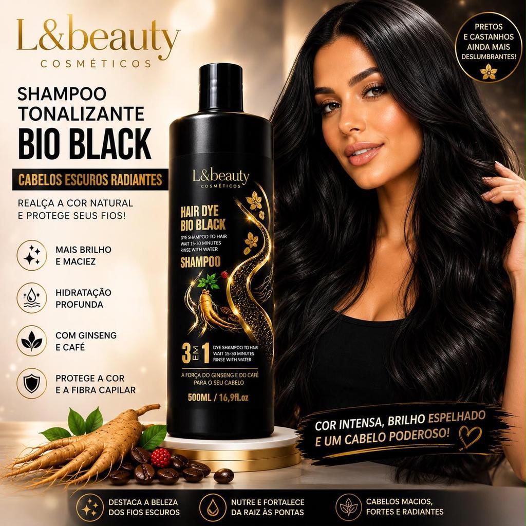 Shampoo Tonalizante Tintura Preta 500ML Kaissara - Cabelos Pretos Unissex - L&BEAUTY