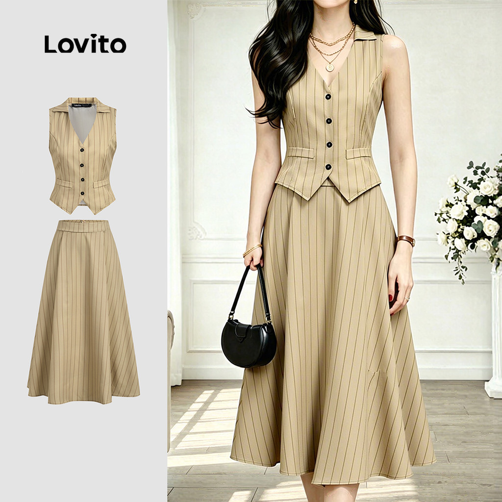 (New Arrival) Lovito Elegantes Frente Primavera/verão Top Cáqui Claro Tops ou Calças para Mulheres LK7ED896