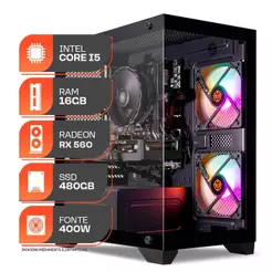 PC Gamer Forge, Intel Core i5 4ª Geração, RX 560 4GB, 16GB RAM, SSD 480GB, Fonte 400W 80 Plus