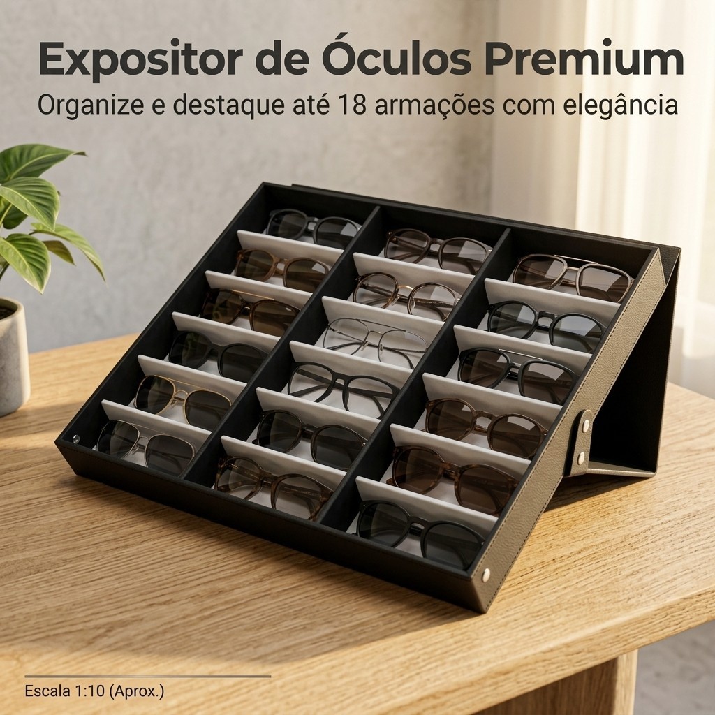 Maleta Organizadora Expositora para 18 Óculos de Sol e Armações