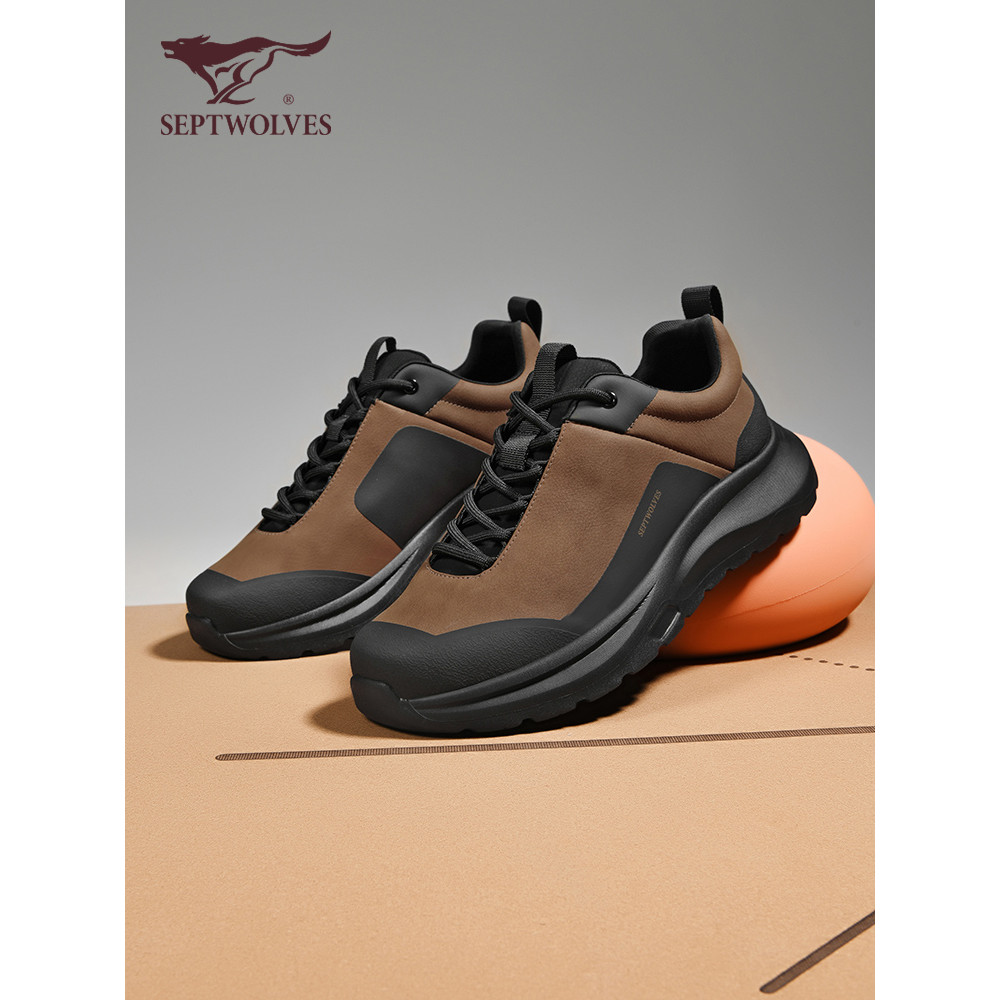 Sete lobos sapatos masculinos na moda All-Match sapatos esportivos de sola macia sapatos de couro casuais masculinos 202