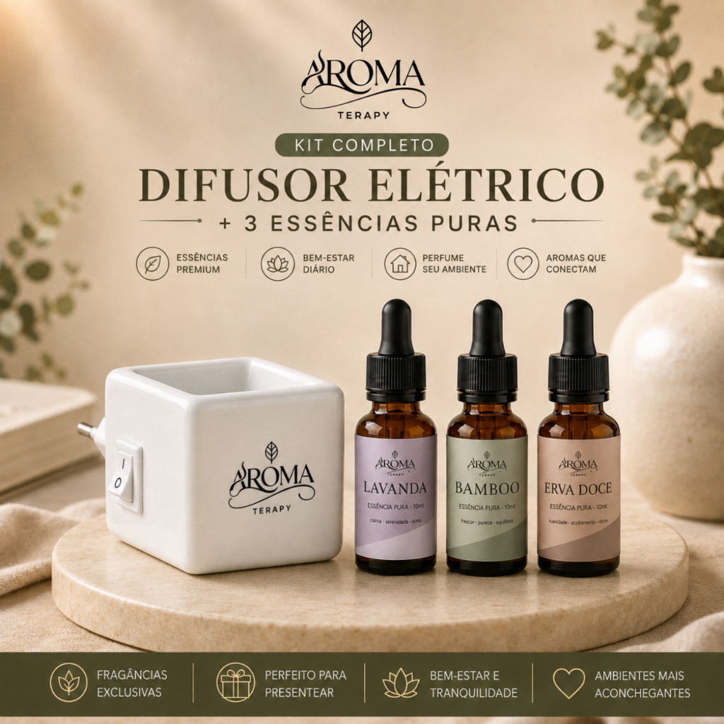 Kit Aromatizador Elétrico +  Essências Aromaterapy Original - Difusor Elétrico de Aromas Premium