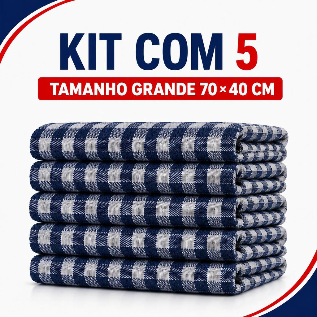 Kit 5 Panos De Chão Xadrez 100% Algodão Grande Alta Absorção pano chão cozinha pano chão restaurante pano de limpeza